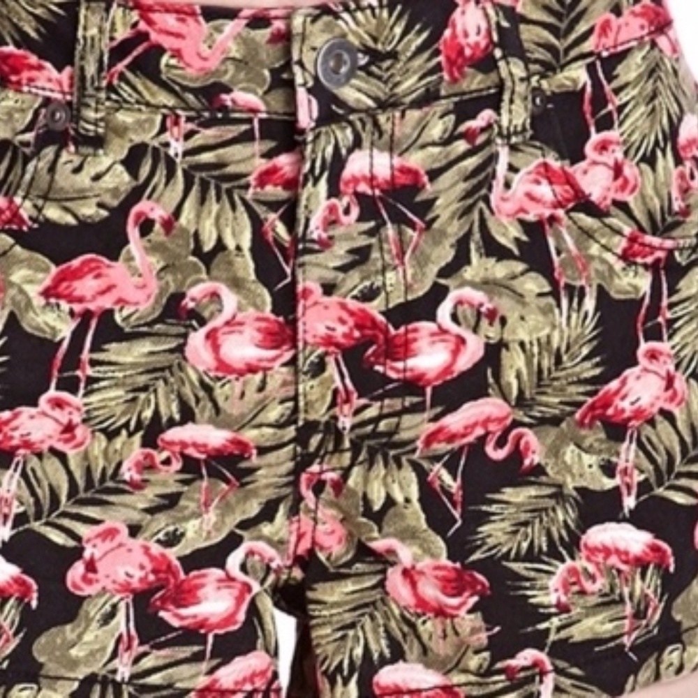 Forever 21 Womens Flamingo Jean Shorts Size 27 Denim Cotton Stretch Tropical - Picture 3 of 3